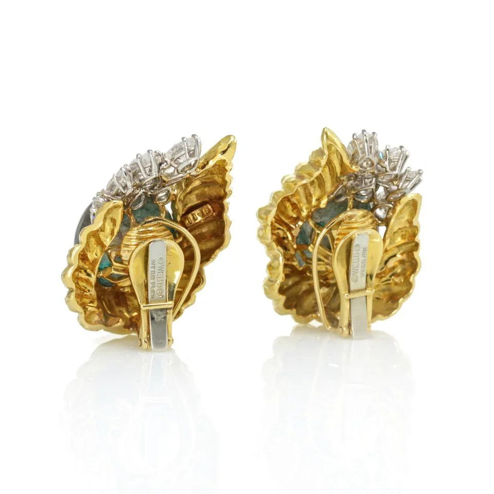 David Webb 18K Yellow Gold Diamond & Emerald Bead Clip-On Earrings — view 4 — Laura Milman New York