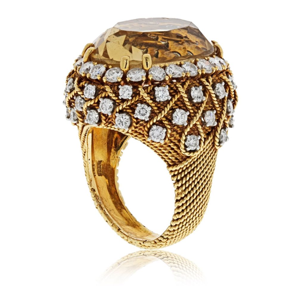 David Webb Estate Ring 18K Yellow Gold and Platinum 5.5 cts Diamond