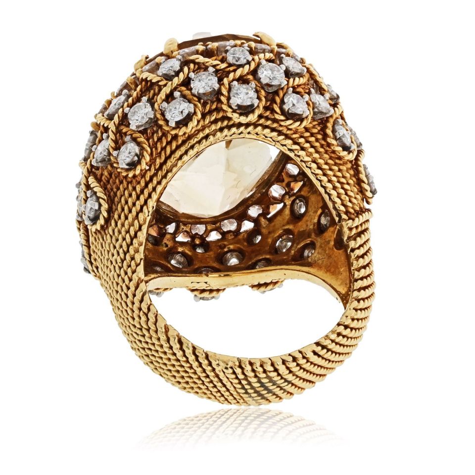 David Webb Estate Ring 18K Yellow Gold and Platinum 5.5 cts Diamond
