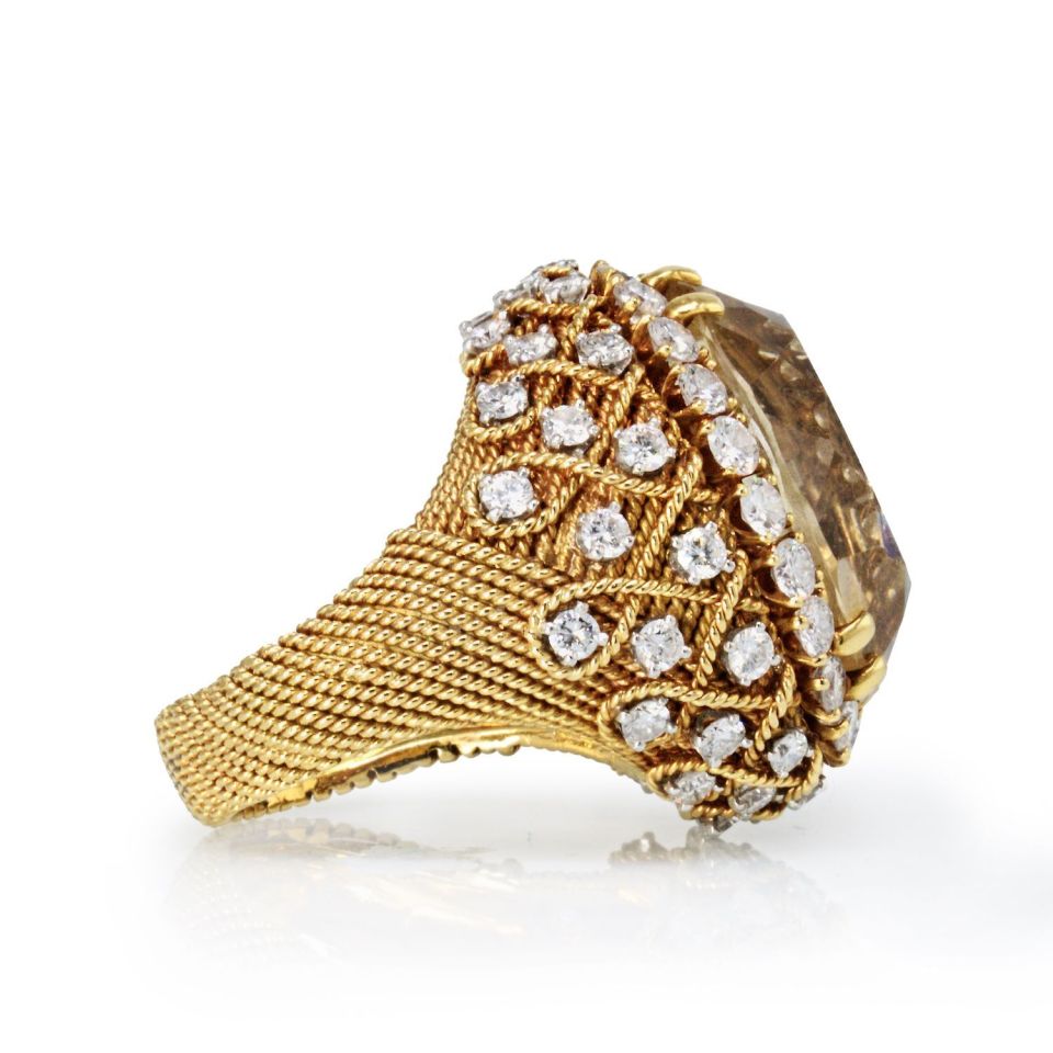 David Webb Estate Ring 18K Yellow Gold and Platinum 5.5 cts Diamond