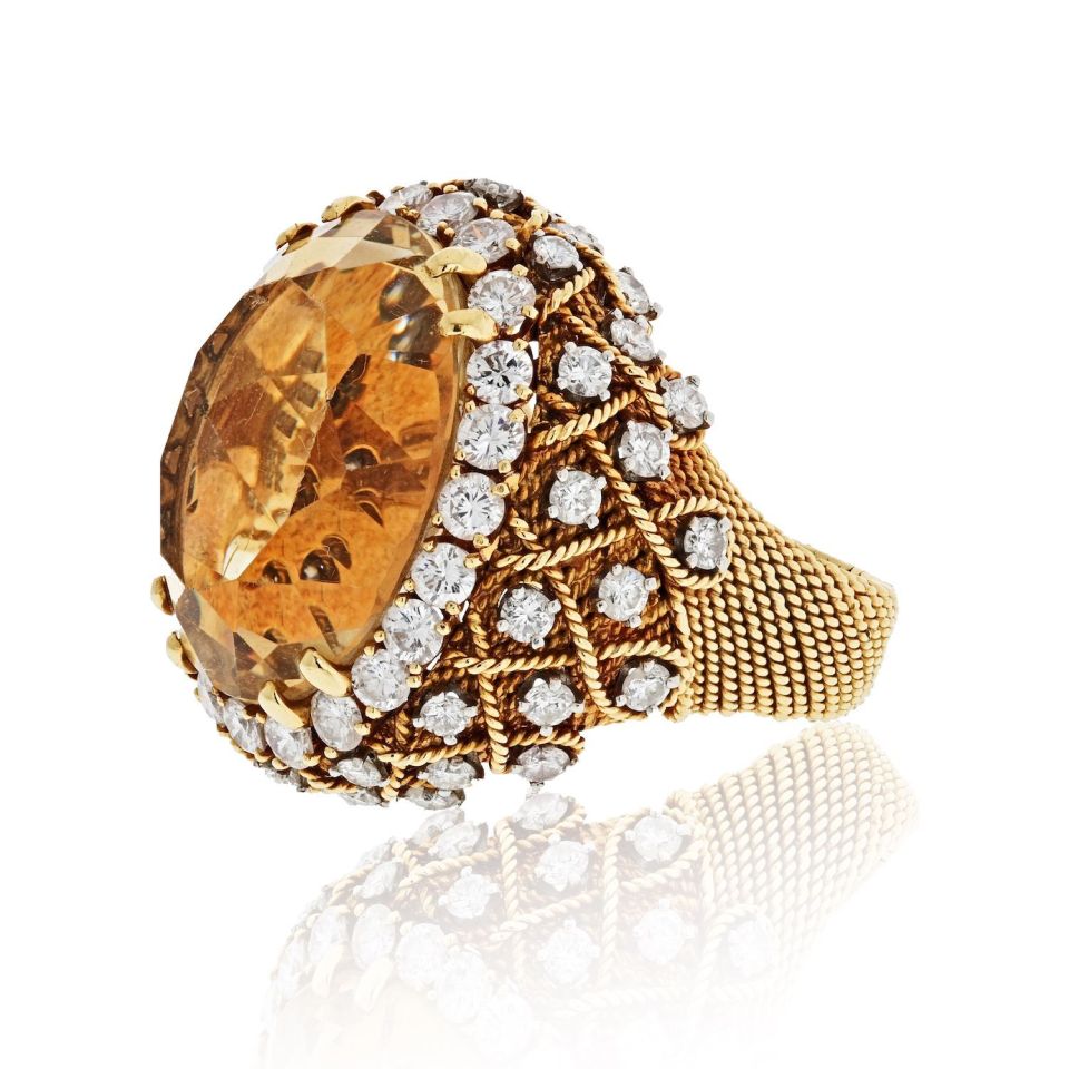 David Webb Estate Ring 18K Yellow Gold and Platinum 5.5 cts Diamond