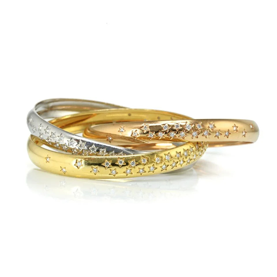 Cartier Trinity 18K Two Tone Celestial Tri Color Diamond Bangle Bracelet — view 2 — Laura Milman New York