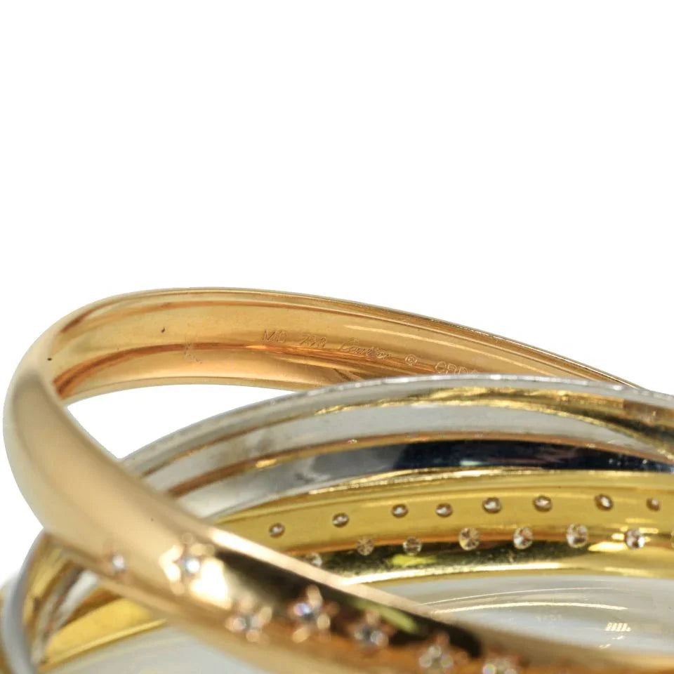 Cartier Trinity 18K Two Tone Celestial Tri Color Diamond Bangle Bracelet — view 5 — Laura Milman New York