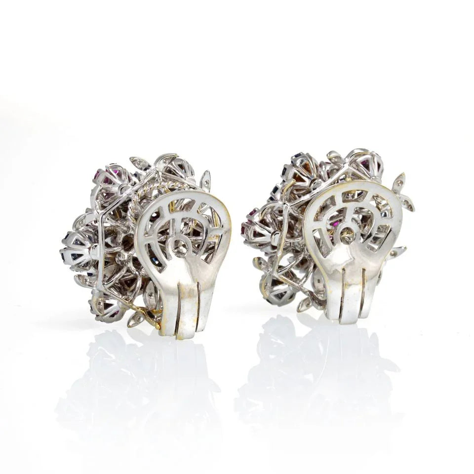 Cartier Tremblant 18K White Gold Diamond, Sapphire And Ruby Clip-On Earrings — view 4 — Laura Milman New York