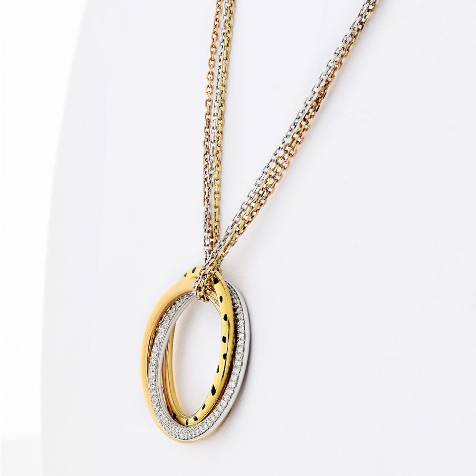 Cartier Trinity Pendant Necklace in 18K Tri-Color Au, 0.88ct Dia