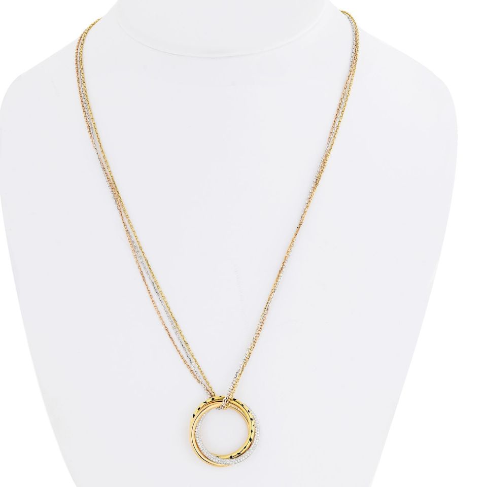 Cartier Trinity Pendant Necklace in 18K Tri-Color Au, 0.88ct Dia