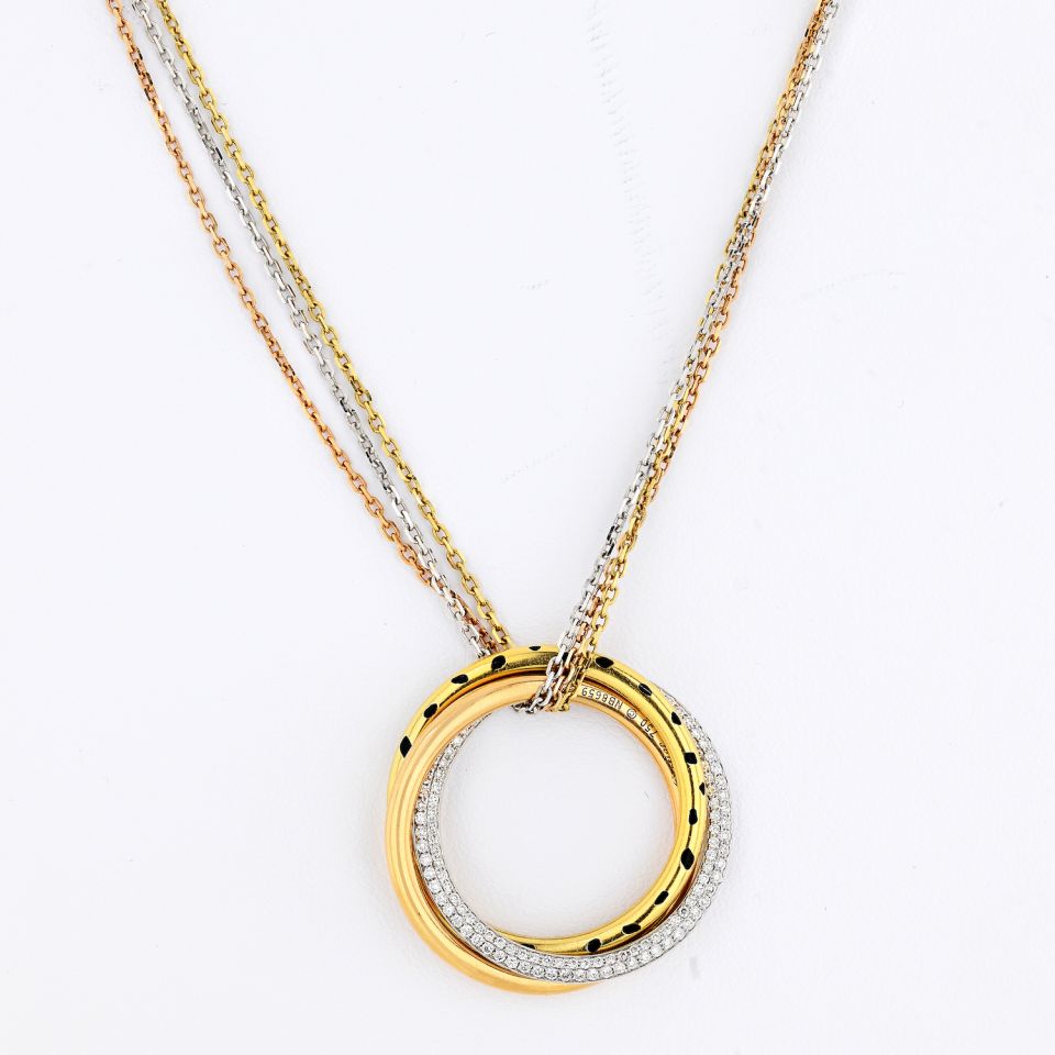 Cartier Trinity Pendant Necklace in 18K Tri-Color Au, 0.88ct Dia