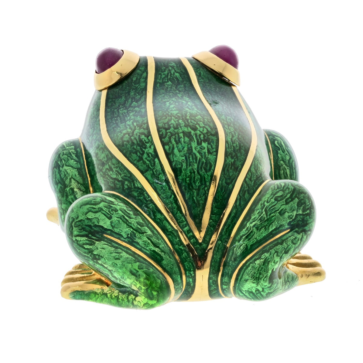 David Webb Kingdom 18K Yellow Gold Green Enamel Frog Pendant — view 4 — Laura Milman New York
