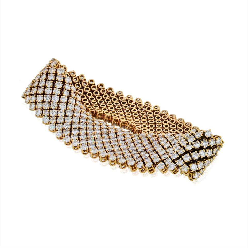 Asprey Aspery Platinum Flexible 27 Carat Round Cut Diamond Bracelet — view 4 — Laura Milman New York