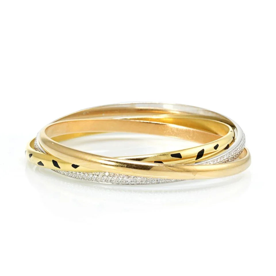 Cartier Trinity 18K Yellow Gold Diamond Spotted Lacquer Slip On Bracelet — view 2 — Laura Milman New York