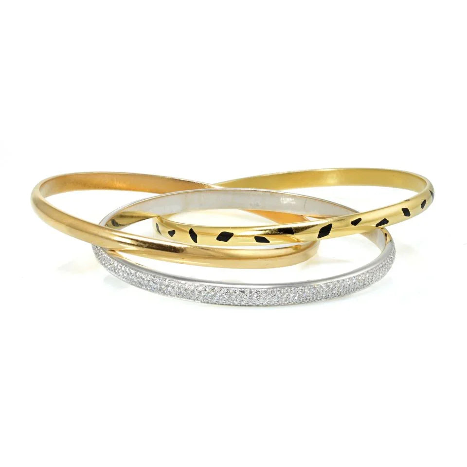 Cartier Trinity 18K Yellow Gold Diamond Spotted Lacquer Slip On Bracelet — view 4 — Laura Milman New York