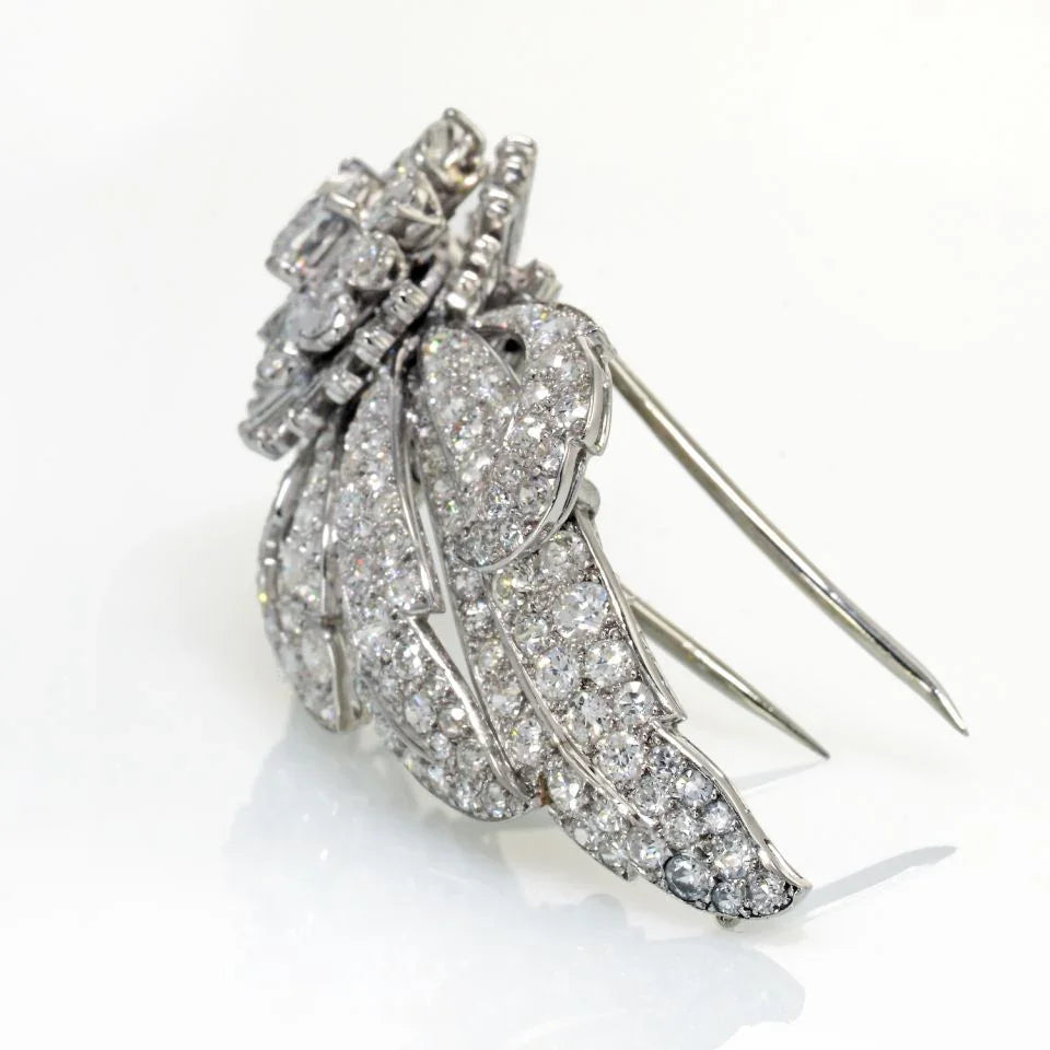 Cartier 1950's Platinum Foliate Design With Center Cushion Cut Diamond 1.35 E/vs2 GIA Brooch — view 3 — Laura Milman New York