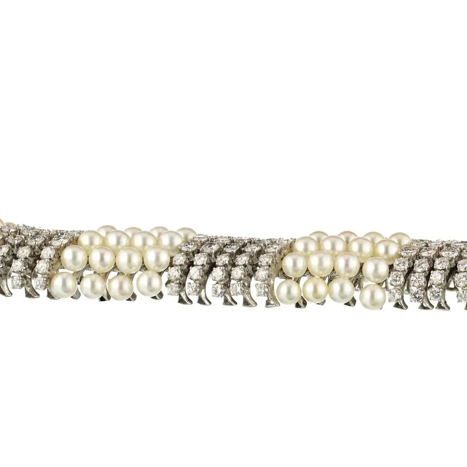 David Webb Platinum & 18K White Gold White Pearl & Diamond Bracelet — view 3 — Laura Milman New York