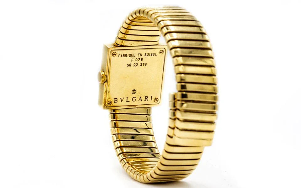 Pre-Owned Bvlgari Quadrato Tubogas Gold Diamond Dial F078 Flex Women Watch view 3 - Bvlgari — Laura Milman New York