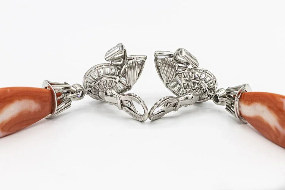 David Webb Platinum Coral And Diamond Drop Convertable Earrings — view 4 — Laura Milman New York