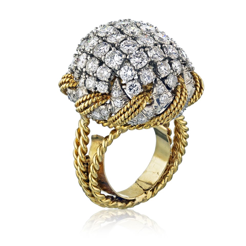 David Webb Estate Ring 18K Yellow Gold and Platinum