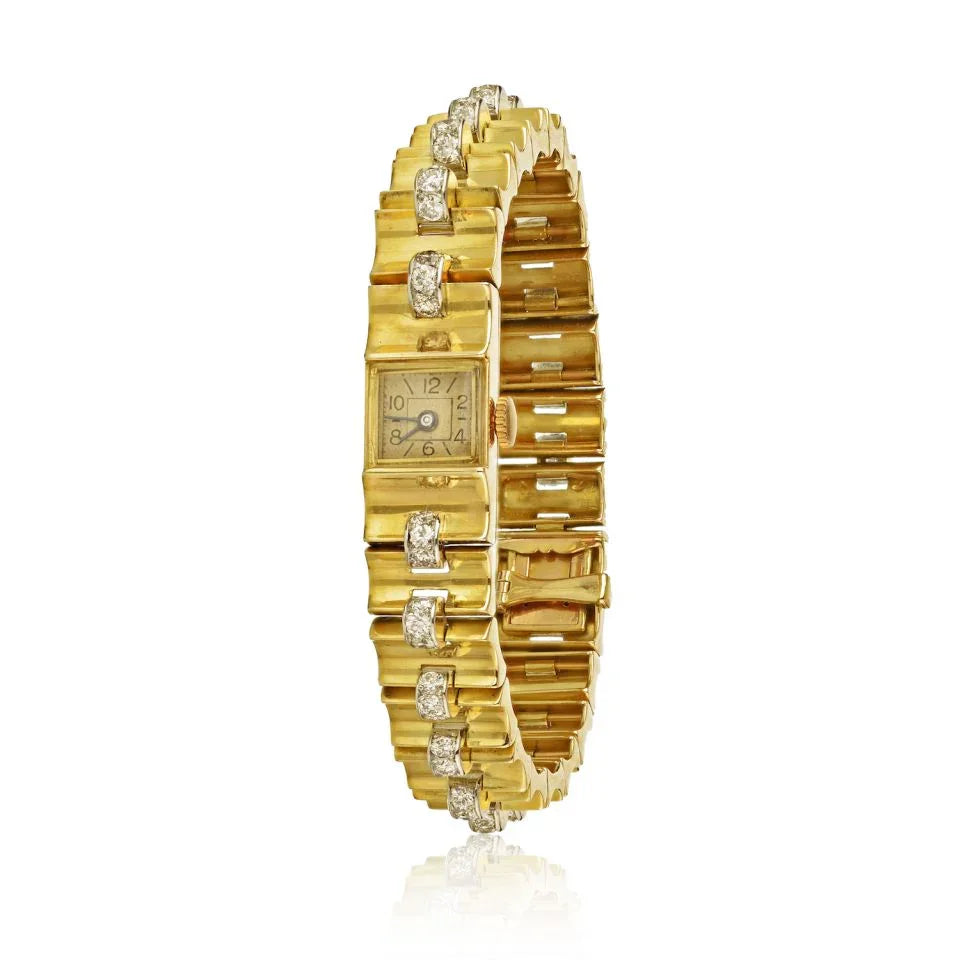 Pre-Owned Van Cleef & Arpels 1940's 18K Yellow Gold Vintage Retro Diamond Wrist Women Watch — Laura Milman New York