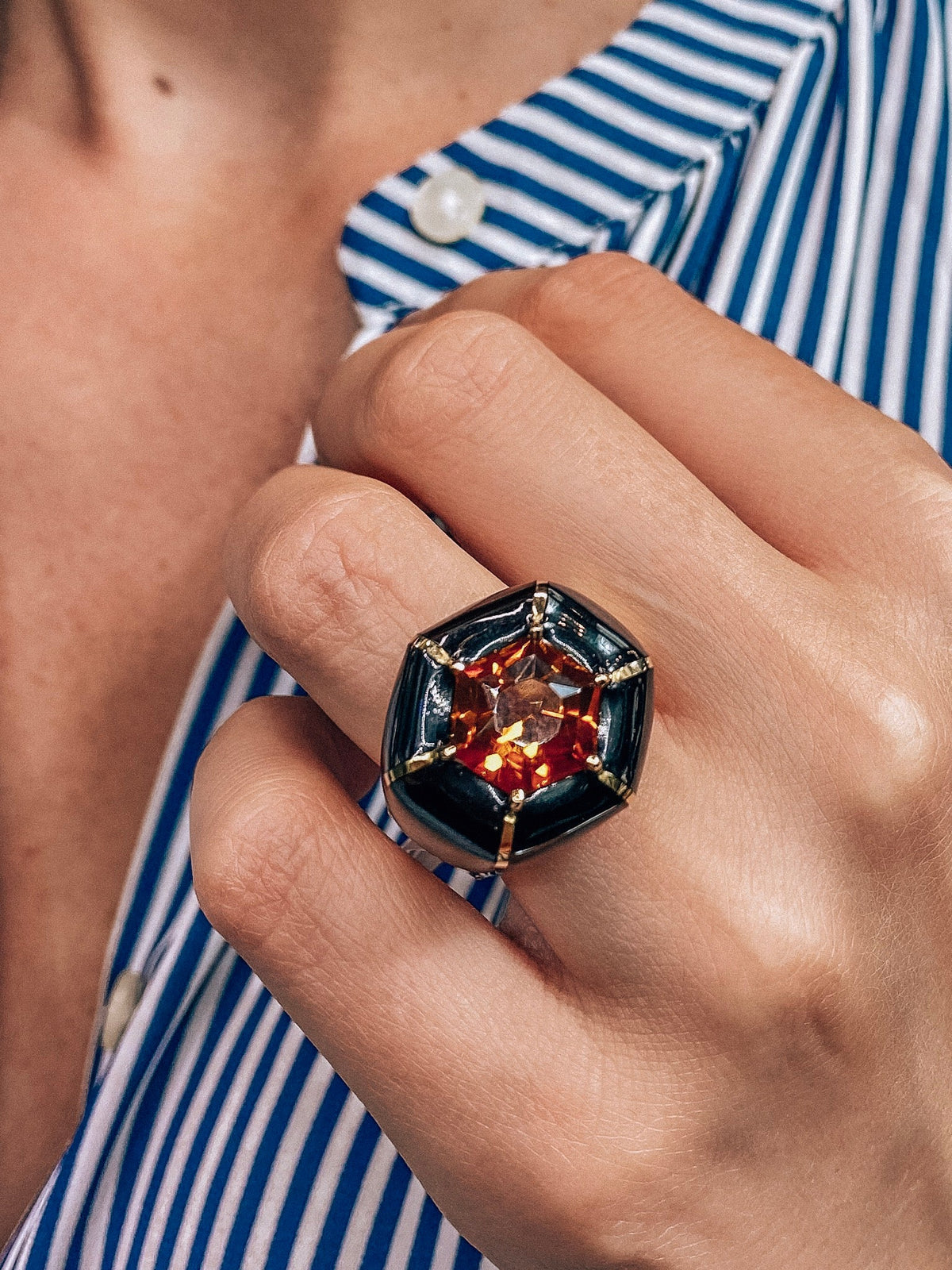 David Webb Citrine 18K Yellow Gold Hexagon Ring — view 6 — Laura Milman New York