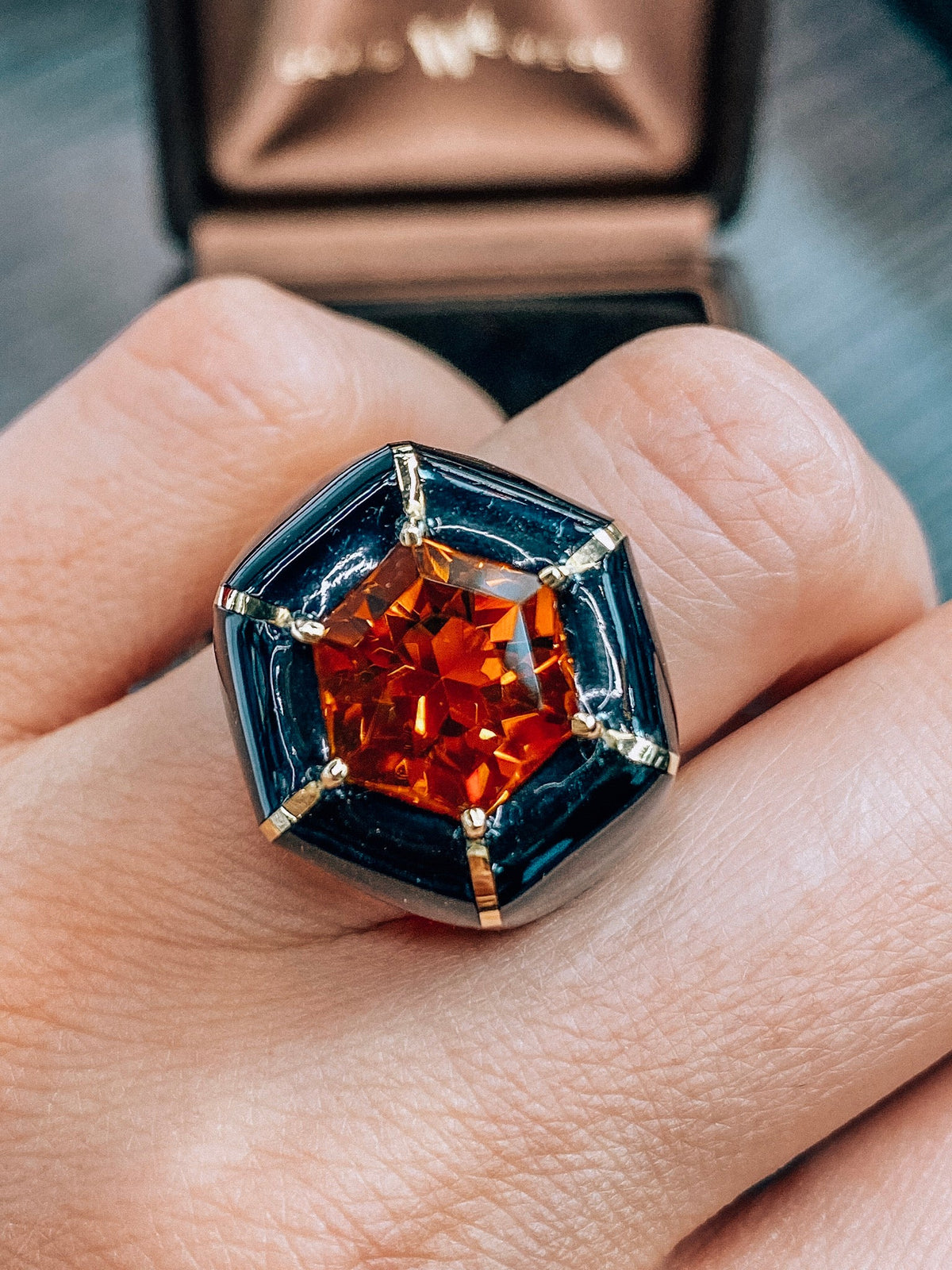 David Webb Citrine 18K Yellow Gold Hexagon Ring — view 5 — Laura Milman New York