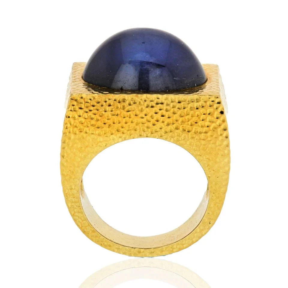 David Webb Hammered F 18K Yellow Gold Star Sapphire Ring — view 4 — Laura Milman New York