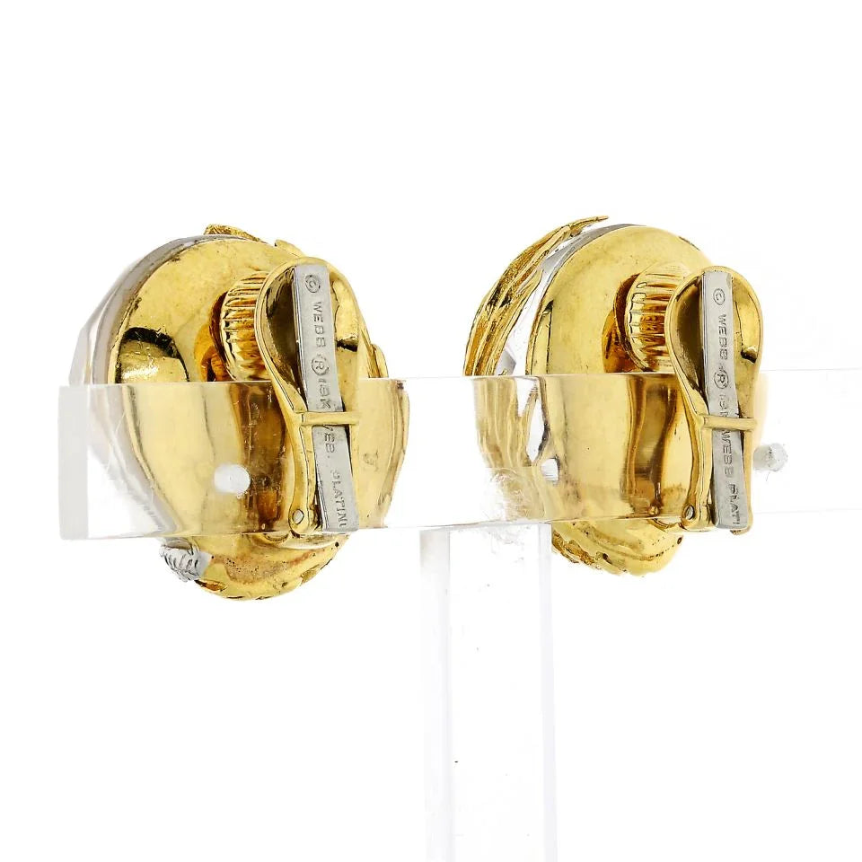 David Webb 18K Yellow Gold Rock Crystal And Diamond Round Clip-On Earrings — view 3 — Laura Milman New York