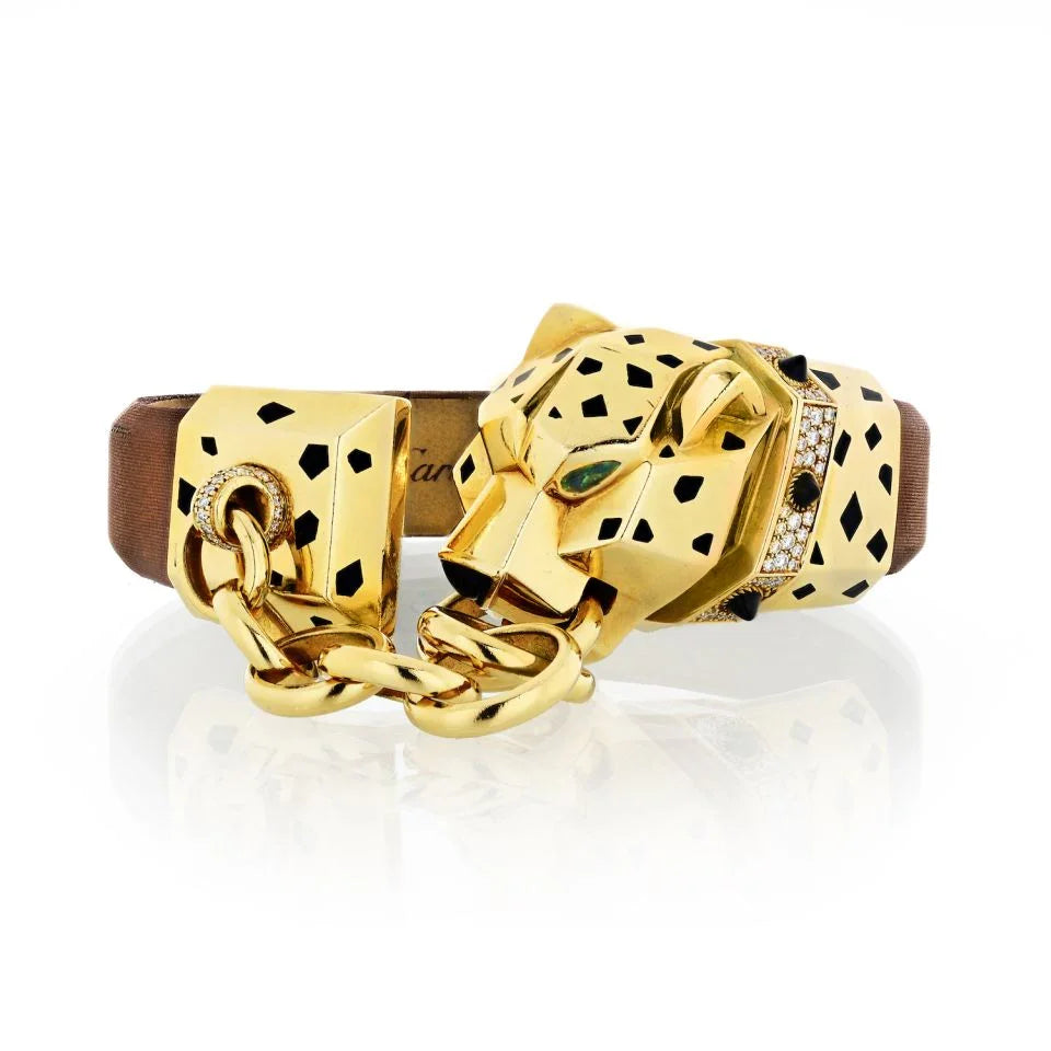 Cartier 18K Yellow Gold Panthere Head With Chain Silk Bracelet Bracelet — view 3 — Laura Milman New York