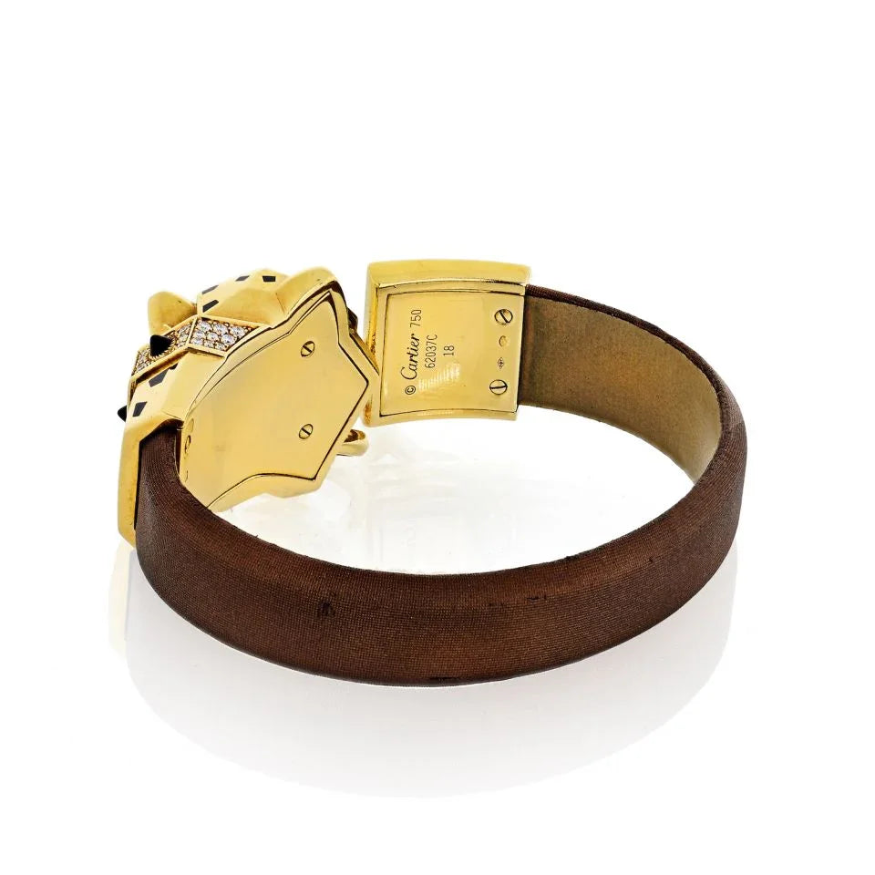 Cartier 18K Yellow Gold Panthere Head With Chain Silk Bracelet Bracelet — view 4 — Laura Milman New York