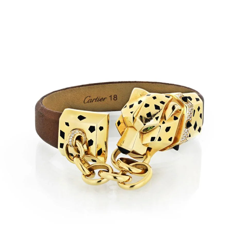 Cartier 18K Yellow Gold Panthere Head With Chain Silk Bracelet Bracelet — Laura Milman New York