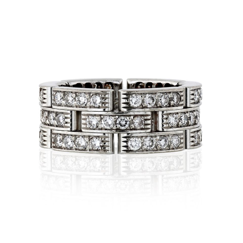 Cartier Maillon Diamond Three-Row Ring in 18K White Gold, Size 5.25, 1.45ct