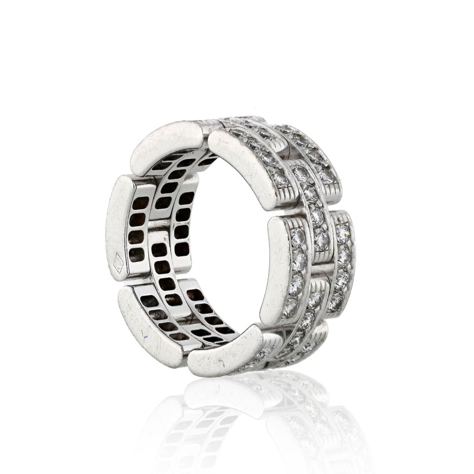 Cartier Maillon Diamond Three-Row Ring in 18K White Gold, Size 5.25, 1.45ct