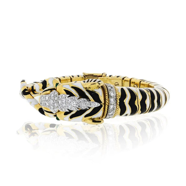 David Webb Tiger Platinum & 18K Yellow Gold Enamel Stripped Bracelet — view 2