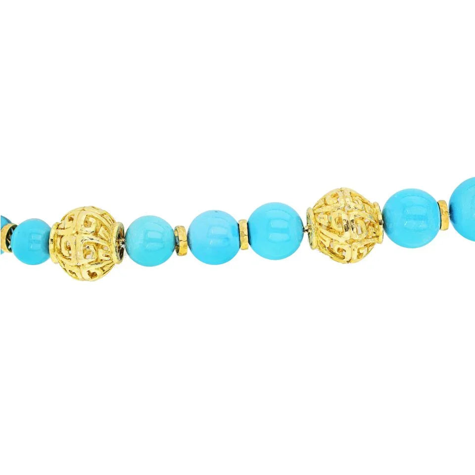 David Webb Turquoise Platinum & 18K Yellow Gold Large Bead Strand Necklace — view 3 — Laura Milman New York