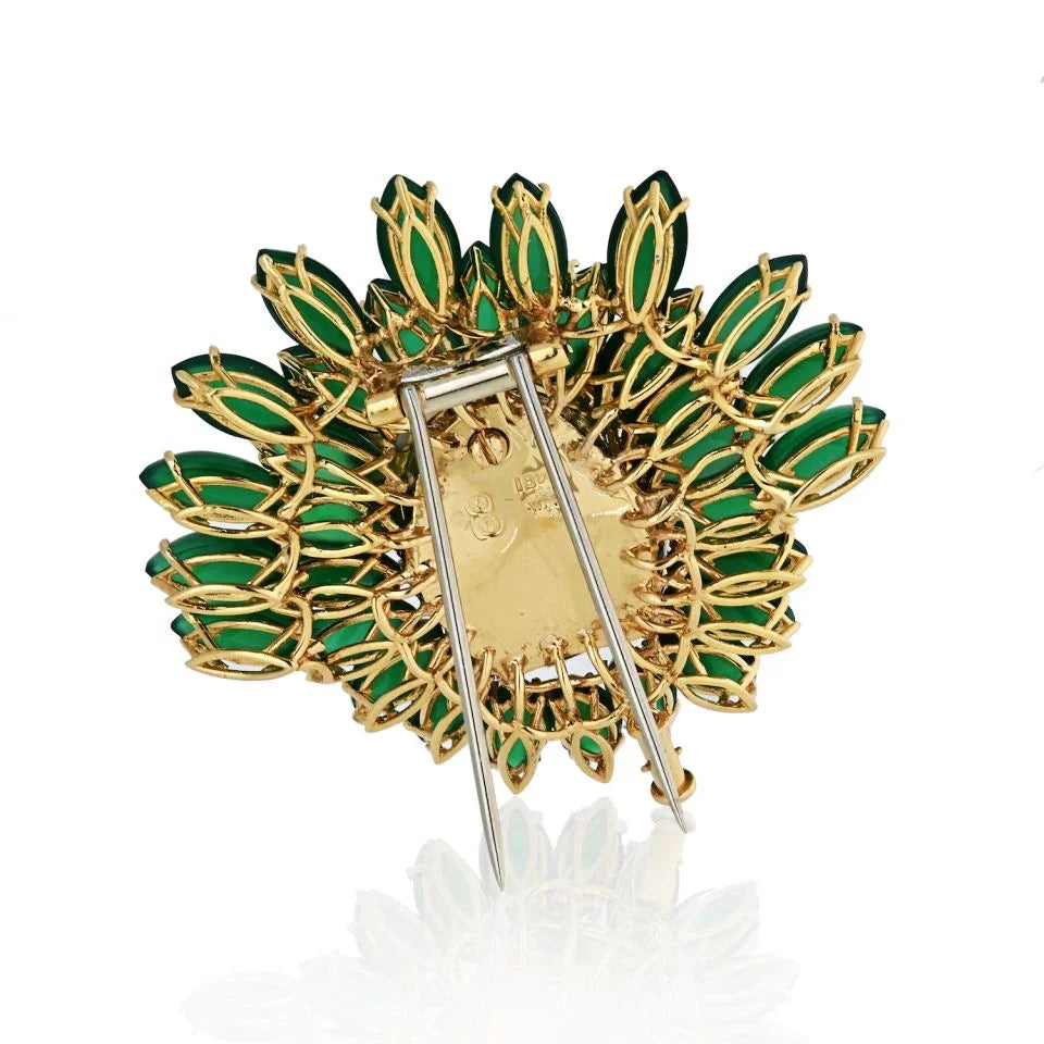 David Webb Tiger Platinum & 18K Yellow Gold Diamond And Chrysoprase Brooch — view 4 — Laura Milman New York