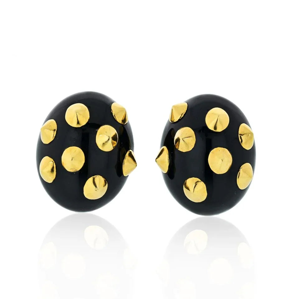 Angela Cummings 18K White Gold Black Jade, Gold Studded Earrings — Laura Milman New York