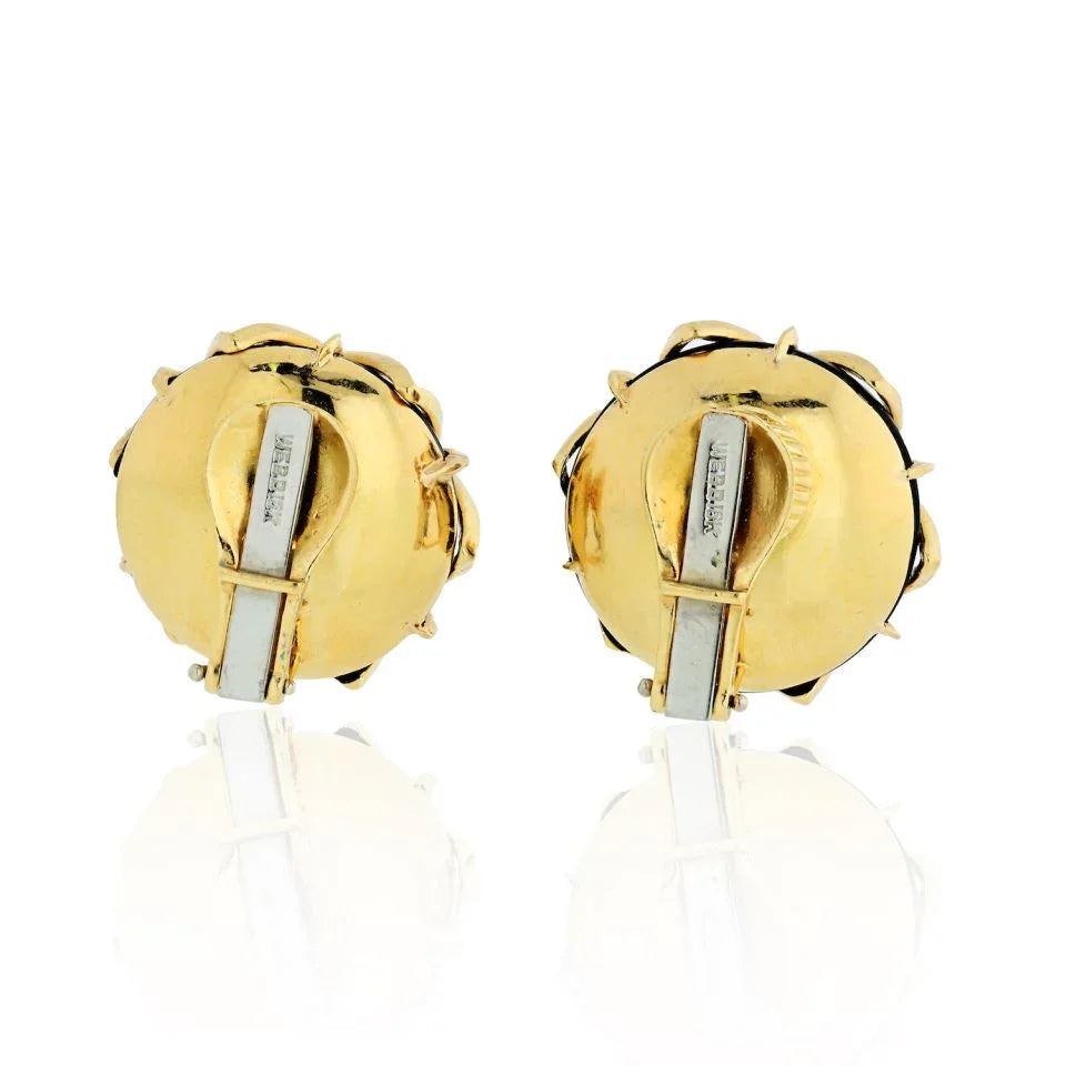David Webb Snowflake Platinum & 18K Yellow Gold Onyx Webb Earrings — view 4 — Laura Milman New York