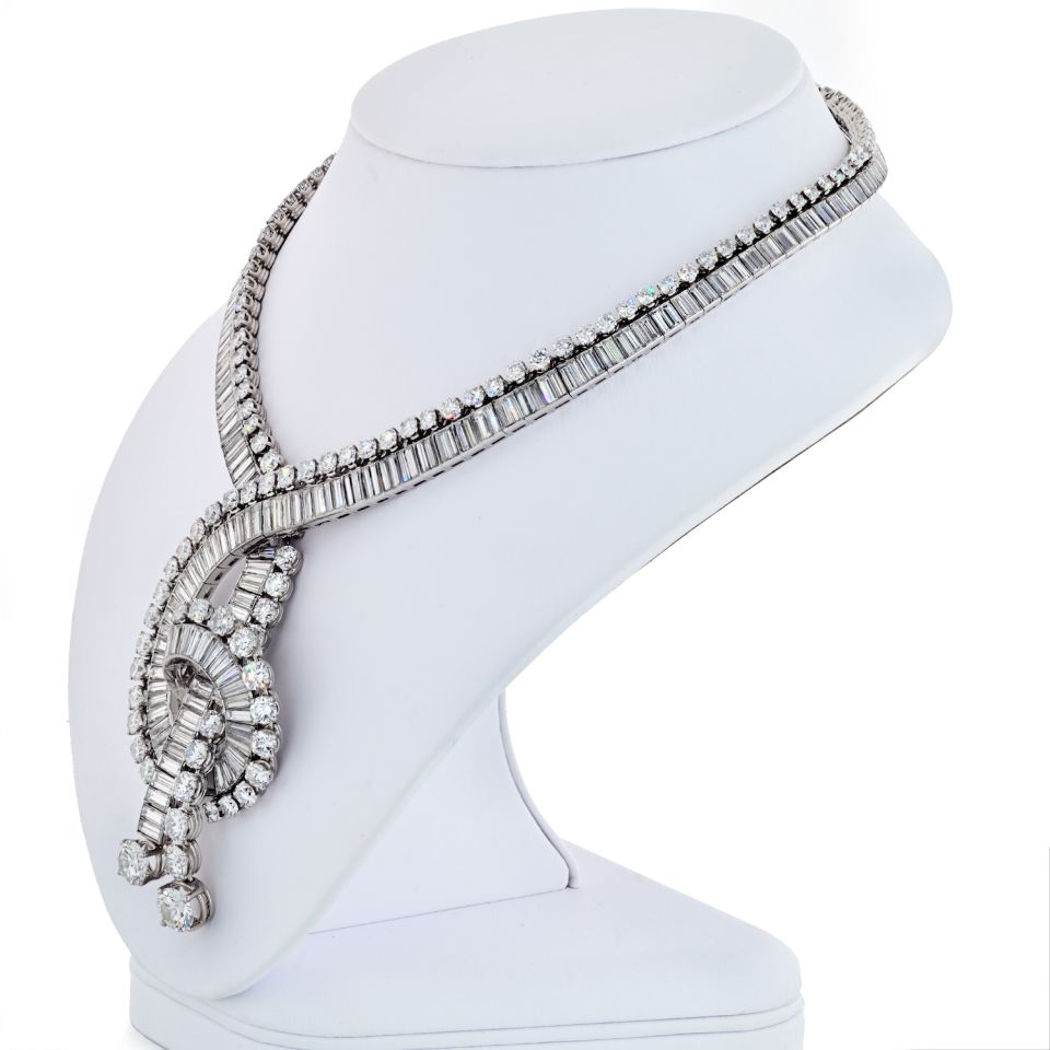 Boucheron Music Platinum 1960s 111 Carat Magnificent Musical Note Diamond Necklace — view 2 — Laura Milman New York