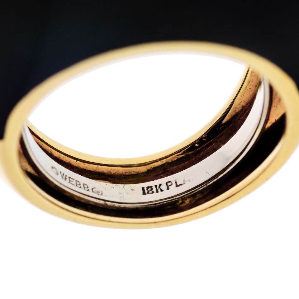 David Webb Platinum & 18K Yellow Gold Black Enamel And Diamond Ring — view 4 — Laura Milman New York