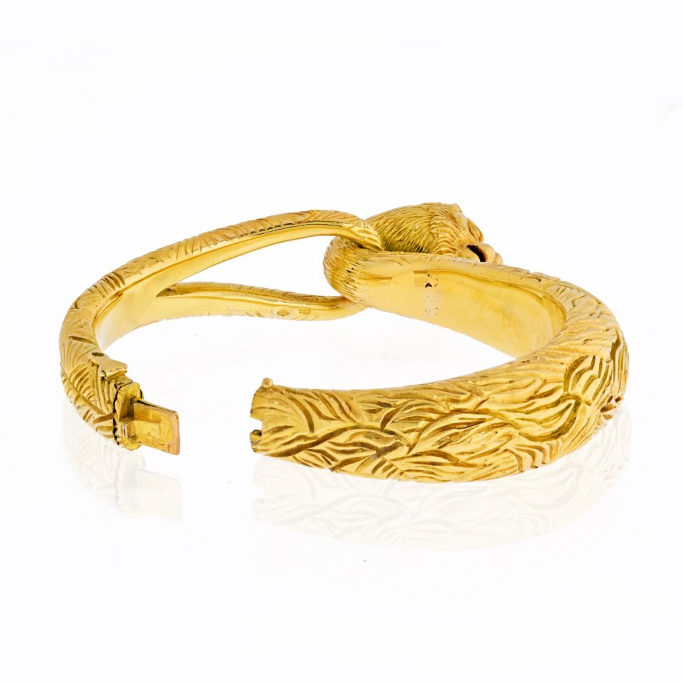 Vintage Cartier Lion Bangle in 18K Yellow Gold 2.15-Inch Diameter