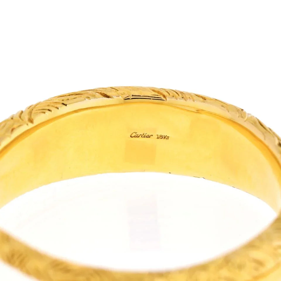 Cartier 18K Yellow Gold Carved Lion Bangle Bracelet — view 5 — Laura Milman New York