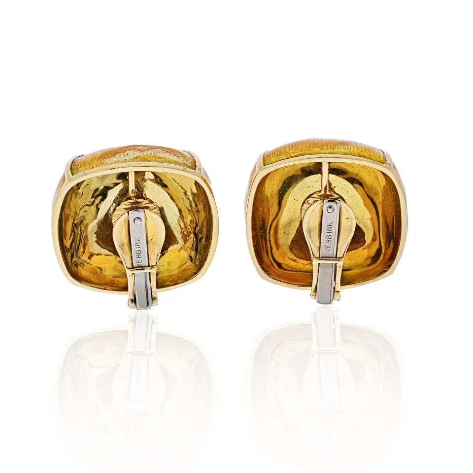 David Webb 18K Yellow Gold Large Yellow Enamel Pyramid Earrings — view 4 — Laura Milman New York