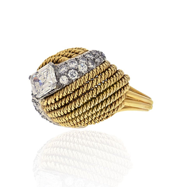 David Webb Platinum & 18K Yellow Gold 2.13 Carat Emerald Cut Turban Diamond Ring — view 2