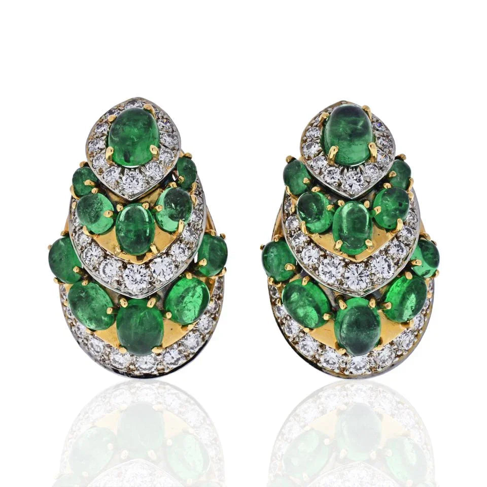 David Webb Platinum & 18K Yellow Gold Diamond And Green Emerald Earrings — Laura Milman New York