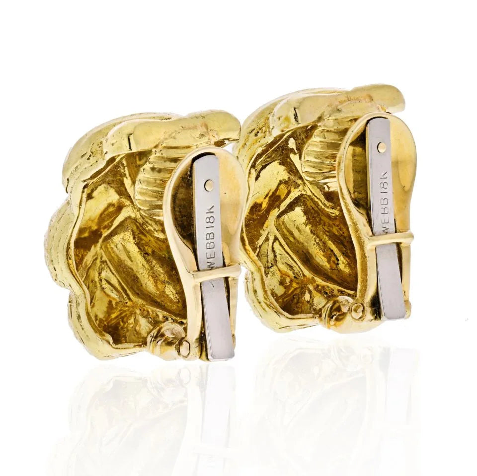 David Webb 18K Yellow Gold Hammered Braid Huggie Earrings — view 3 — Laura Milman New York