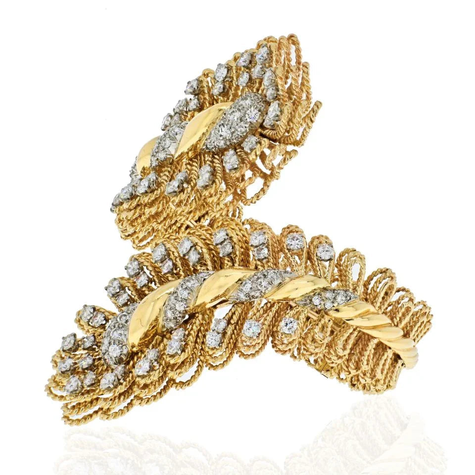 David Webb 18K Yellow Gold Ornate Crossover Diamond Bracelet — view 2 — Laura Milman New York