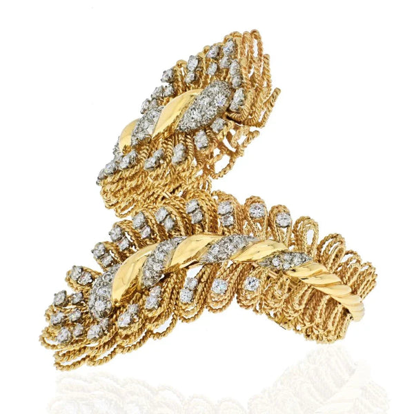 David Webb 18K Yellow Gold Ornate Crossover Diamond Bracelet — view 2