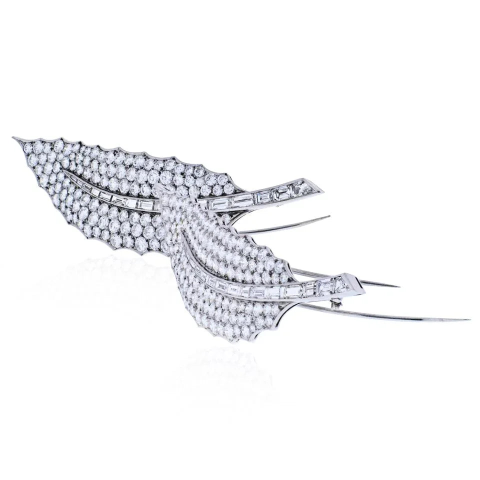 David Webb Platinum 40 Carat Diamond Feather Set Of Two Brooch — view 2 — Laura Milman New York