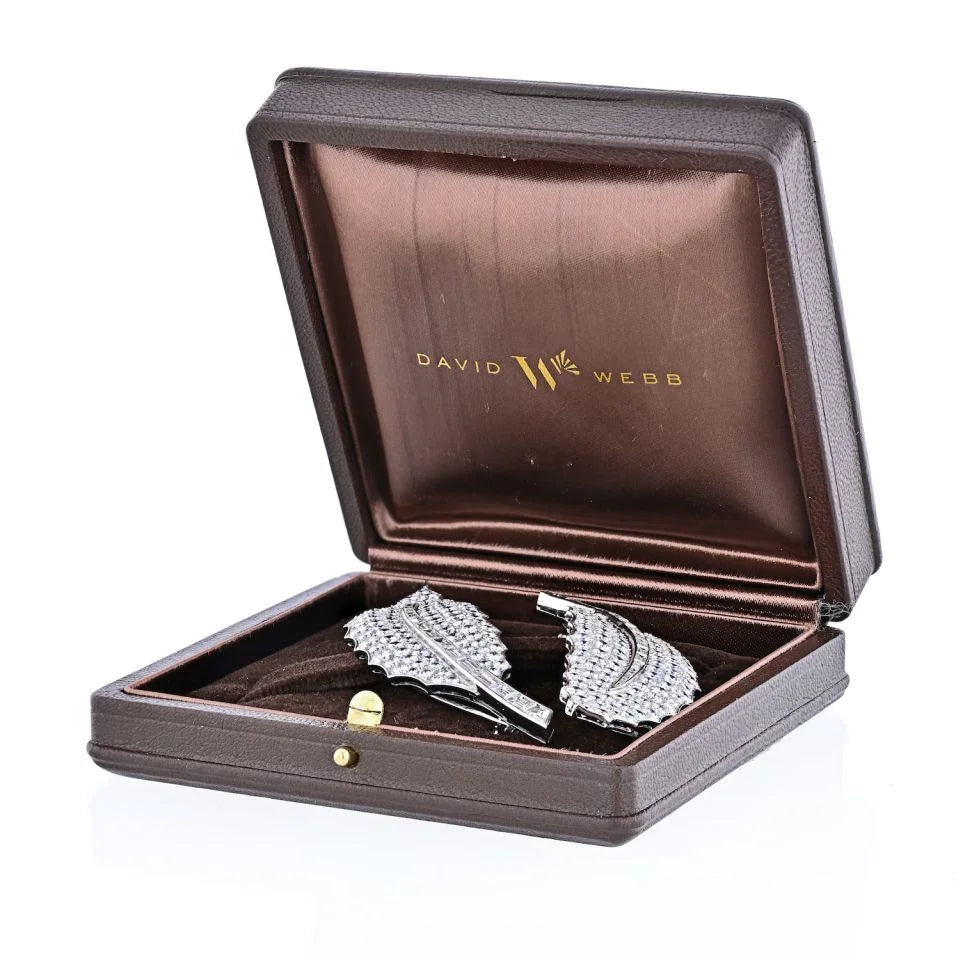 David Webb Platinum 40 Carat Diamond Feather Set Of Two Brooch — view 5 — Laura Milman New York
