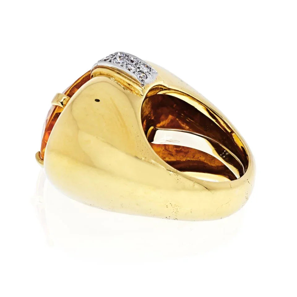 David Webb Platinum & 18K Yellow Gold Oval Citrine And Diamond Ring — view 3 — Laura Milman New York