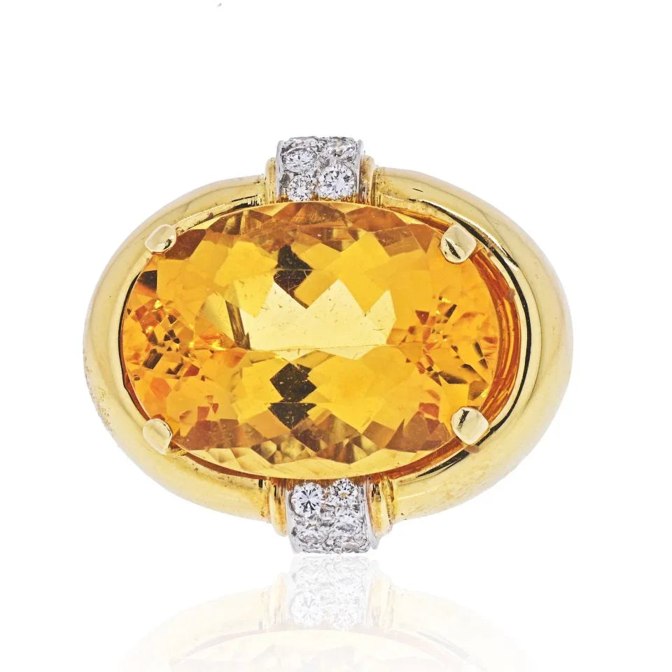 David Webb Platinum & 18K Yellow Gold Oval Citrine And Diamond Ring — Laura Milman New York