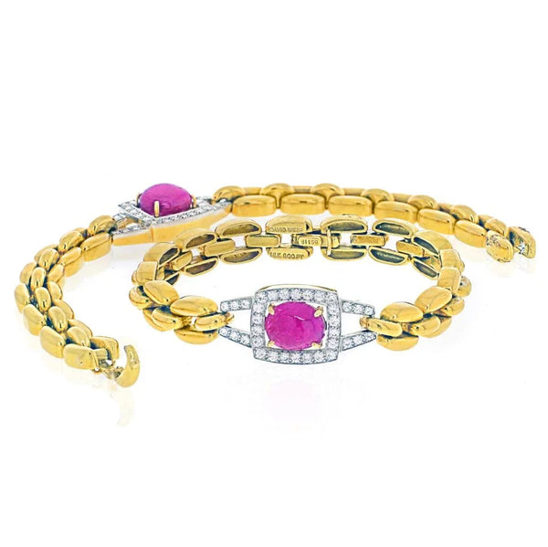 David Webb Yellow Gold Link Chain Diamond And Ruby Necklace — view 2